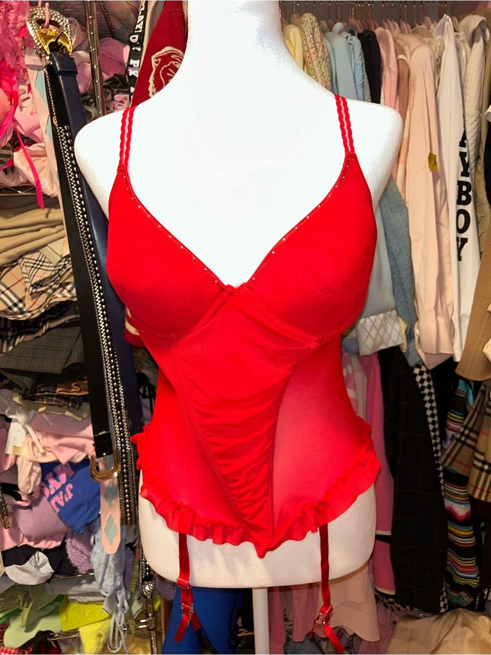 Red Lingerie Bodysuit with Garter Straps